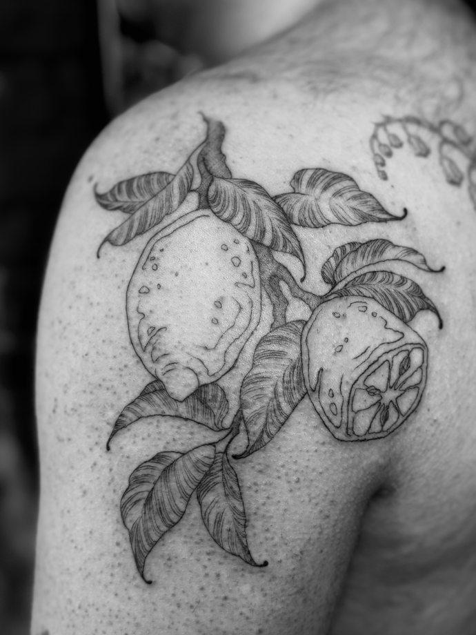 lemon tattoo fine line style
