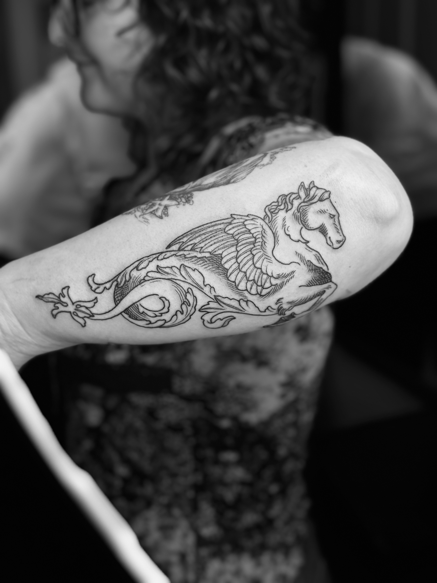decorative hippocampus tattoo in barouque style